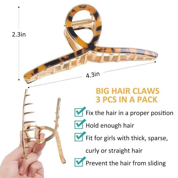 Large Metal Hair Claw Clips 3 Pack Durable Stylish Suitable for All Hair Types main image 7